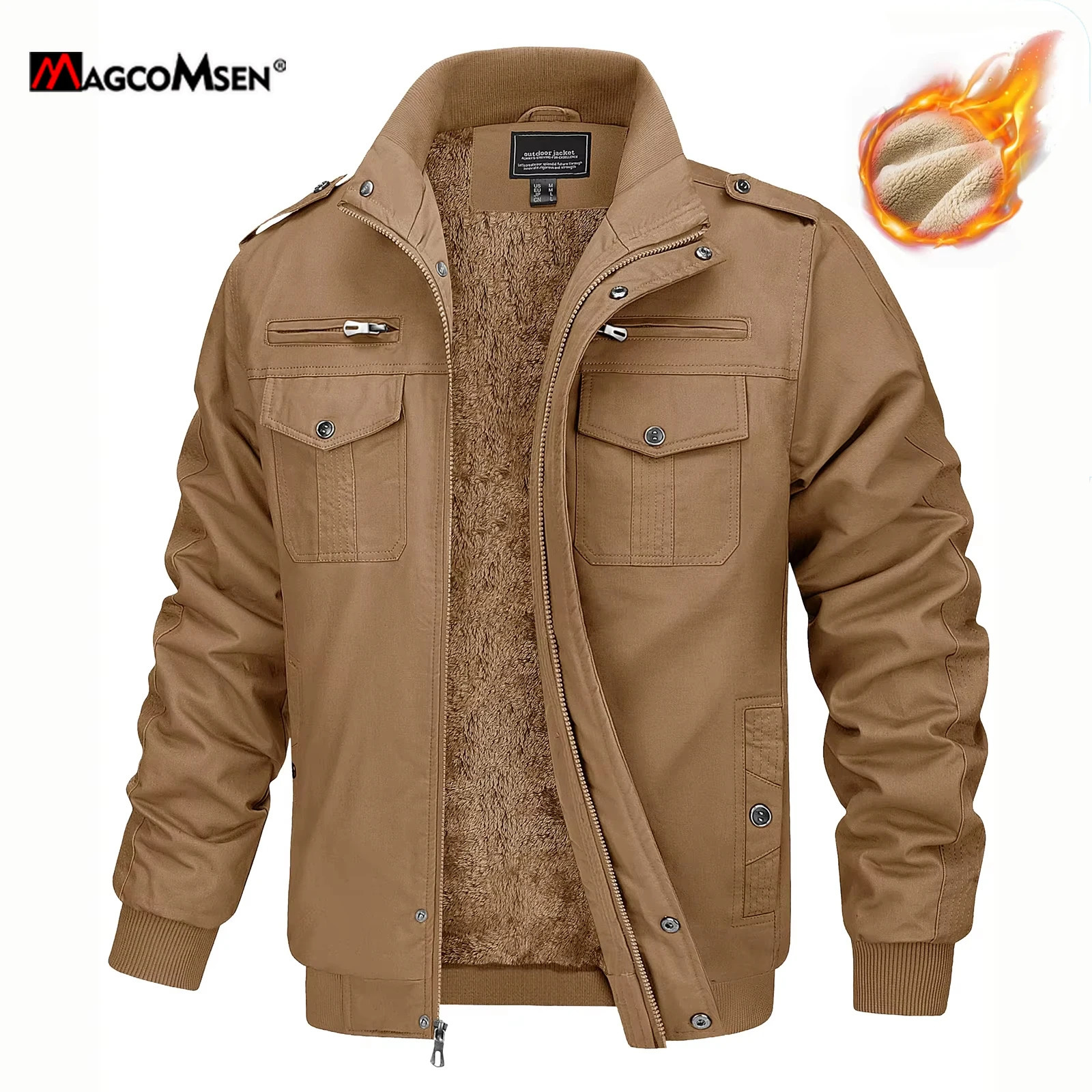 MAGCOMSEN Men's Fleece Jackets Windbreaker Coats Fall Winter Thermal Jacket Multi-pockets Stand Collar Motorcycle Jacket260921