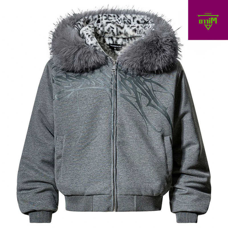 Collar Men's Fur Down Parkas Winter Jackets Men Plush Warm Parkas Coats Vintage Oversized Padded Jackets Streetwear Harajuku Hip Hop Jackets C2
