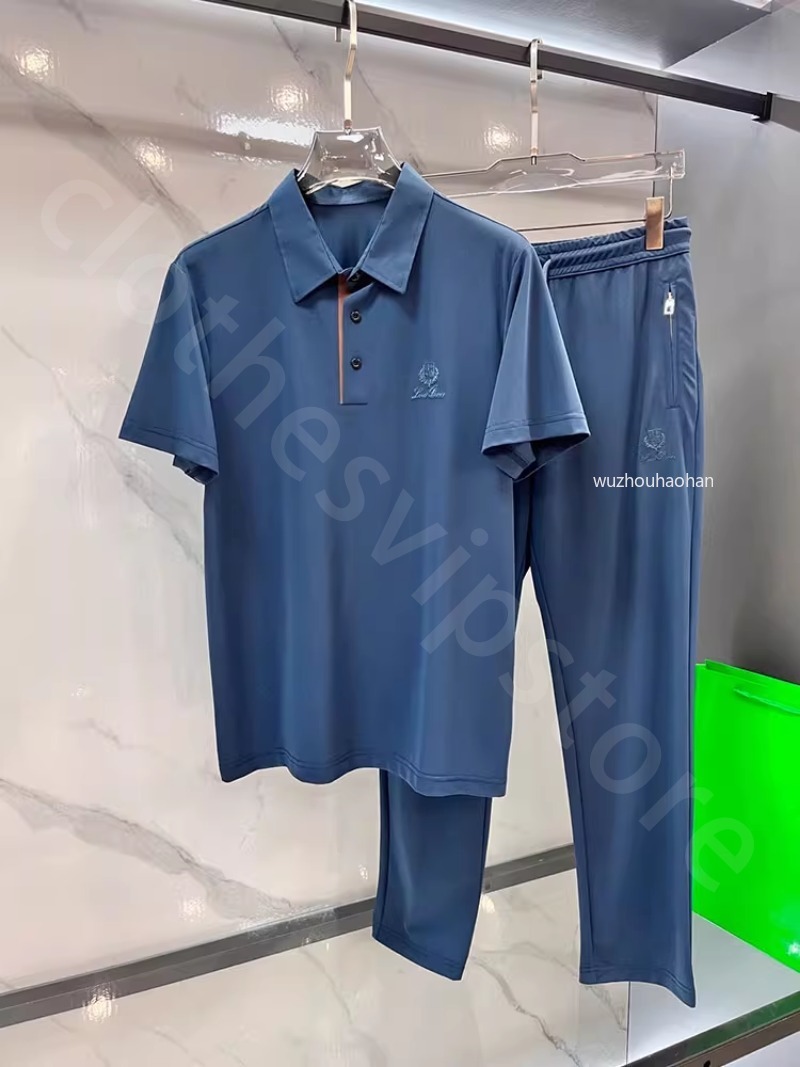 Luxury Mens Tracksuits Two Piece Set Summer Cotton Casual Polo Shirt and Trousers Suit L1289
