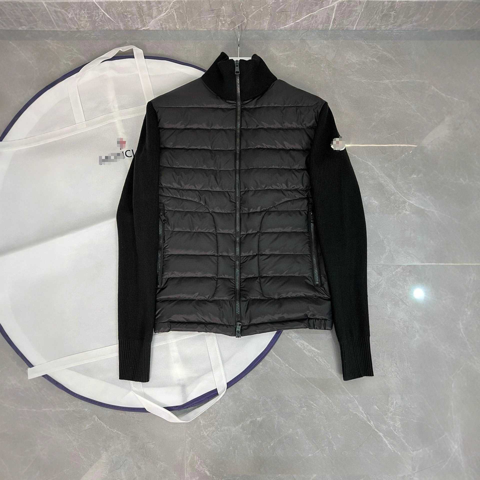 Men's white duck down warm slim-fit rain jacket with knitted patchwork winter style T260921