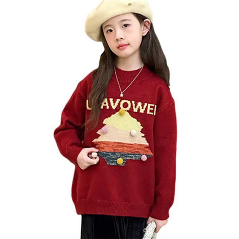 Fashion Girl New Year Pullover Sweater with Christmas Tree For Child Red Color Christmas Knitted Clothes Costume Teenage Party Knitwear C260921