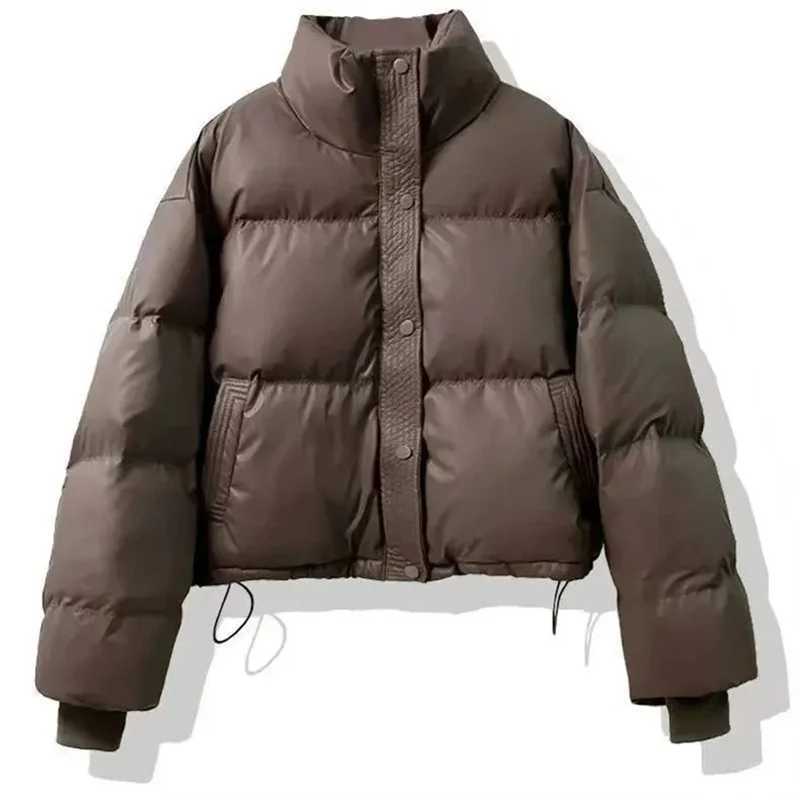 Stand Up CoffeeMaillard Collar New Short 2026 Winter Petite Fashion Bread Warm Thickened PU Leather Down Cotton Jacket For Women C260921