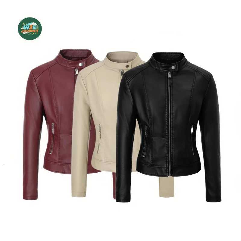 Faux Women's Leather Leather W2EJOURNEY EU US Size Luxury Quality Women PU Leather Jacket Autum Winter Vintage Stand-Up Collar Zip-Up Leather J