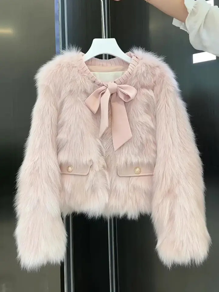 Winter Pink EcoFriendly Fox Hair Womens Short Fringed Edge n AgeReducing Jacket Furry Top Faux Fur jacket For Lady 260922