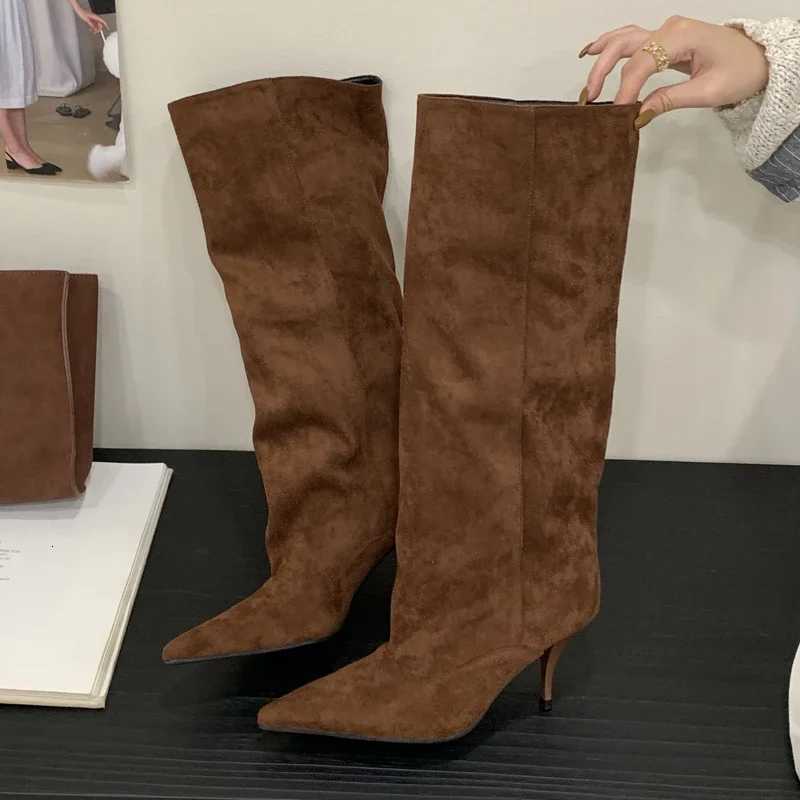 Designer Eilyken Autumn Winter Boots Vintage Thin Heels Women Knee High Boots Fashion Sexy Pointed Toe Stripper Party Shoes Zapatos De Mujes J260922