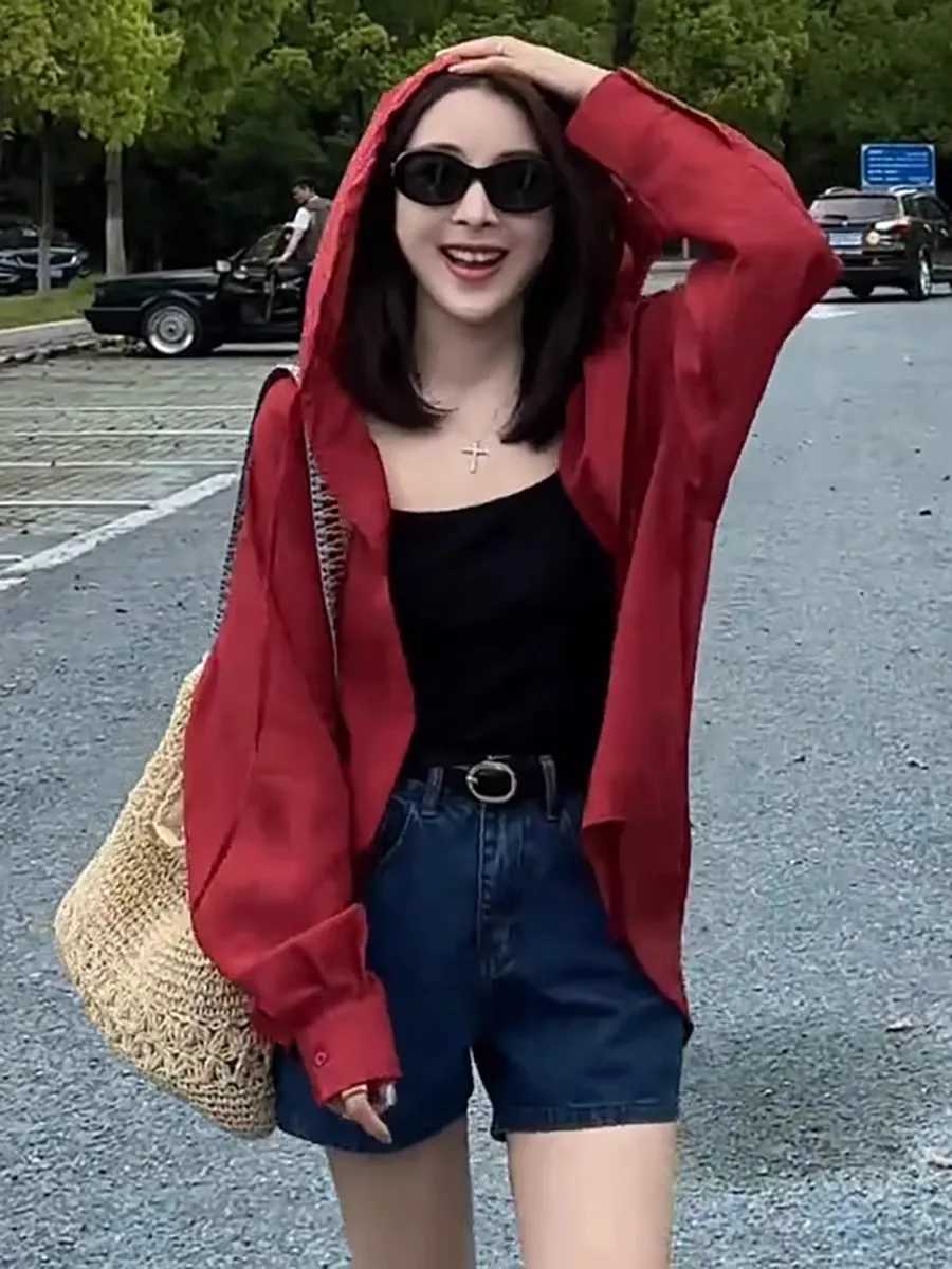 Women's Jackets Loose Casual Long Sleeve Women's Shirt Spring Summer New Style Thin Sun Protection Top Hooded Cardigan Outerwear Ladies�