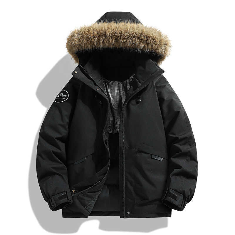 Down Parkas Winter Warm Men's Parkas Men Women Streetwear Thick Jackets Coat Fashion Harajuku Hoody Fur Collar Coats Windproof Solid Color Park