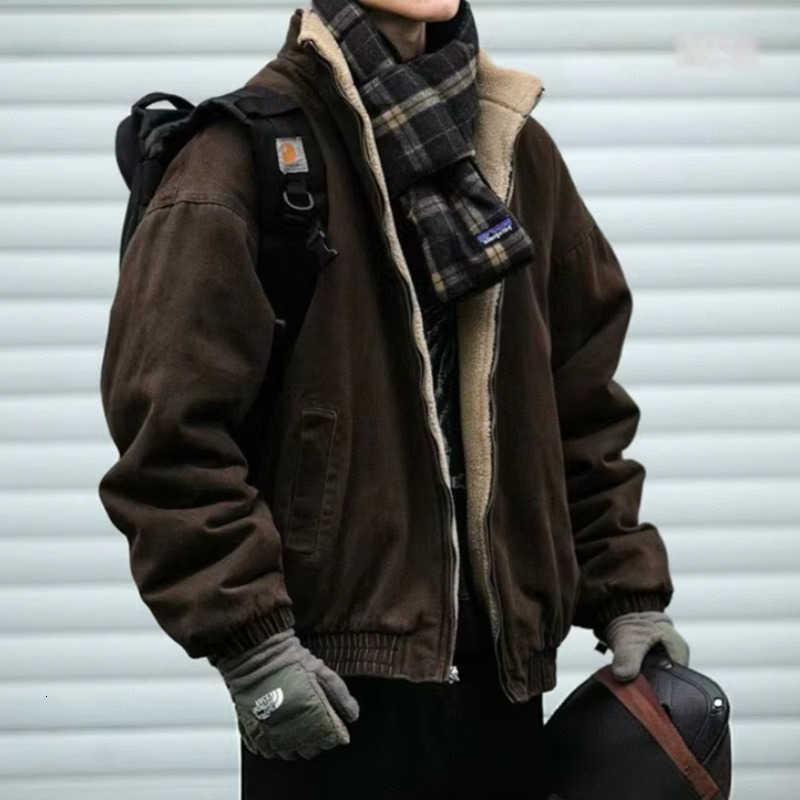 Vintage Men's Down Parkas Japanese Polar Fleece Jacket Men Winter High Quality Thicken Jacket Loose Couple Long-sleeved Warm Coat Male Streetwe
