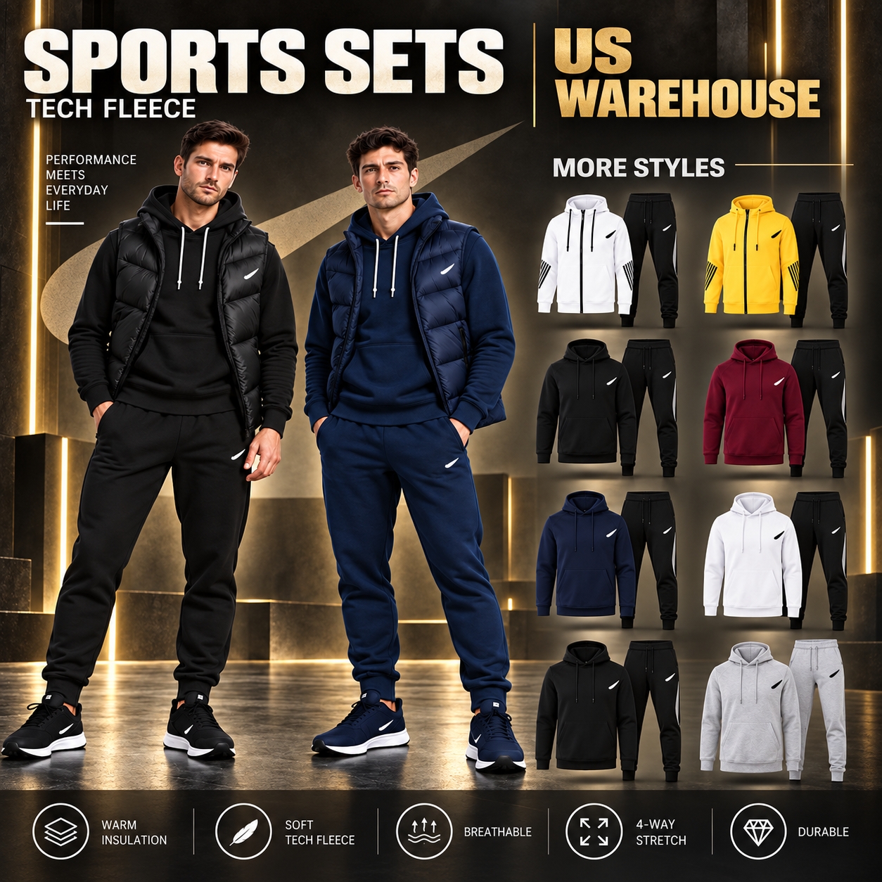 niknk down vest Tracksuits designer Tracksuits casual hoodie pullover drawstring hoodie soft sweatshirt autumn and winter mens womens fitness sports