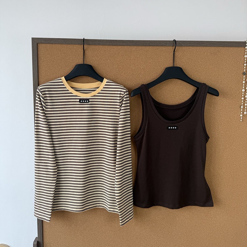 Luxury Women Striped Base Shirt Sexy Slim Tank Tops Set Designer Long Sleeved Shirts Camisole Retro Trendy Versatile Pullover