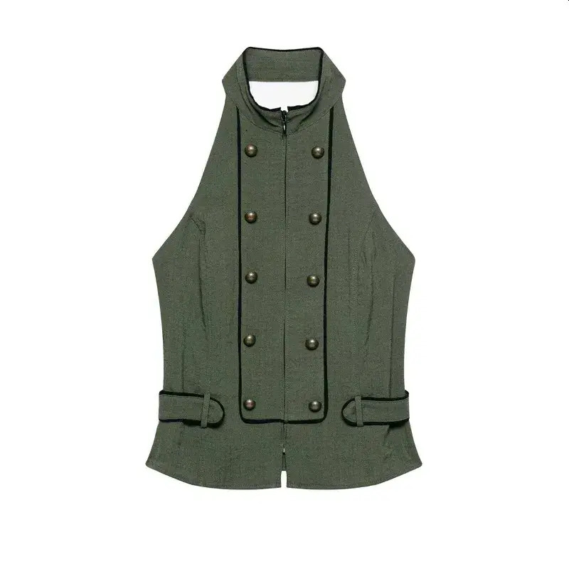 Women Outerwear Tank Top Ladies Sleeveless Women Outerwear Tank Top Womens Fashion Summer ladies sleeveless Backless Halter For Button Decoration Ca