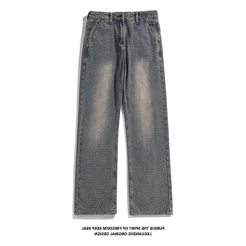 Jeans Casual Men's Daily Wear Men's Loose Straight Denim Pants 2026 New Japanese Style Plaid Textured Plus Size Vintage Jeans T260922