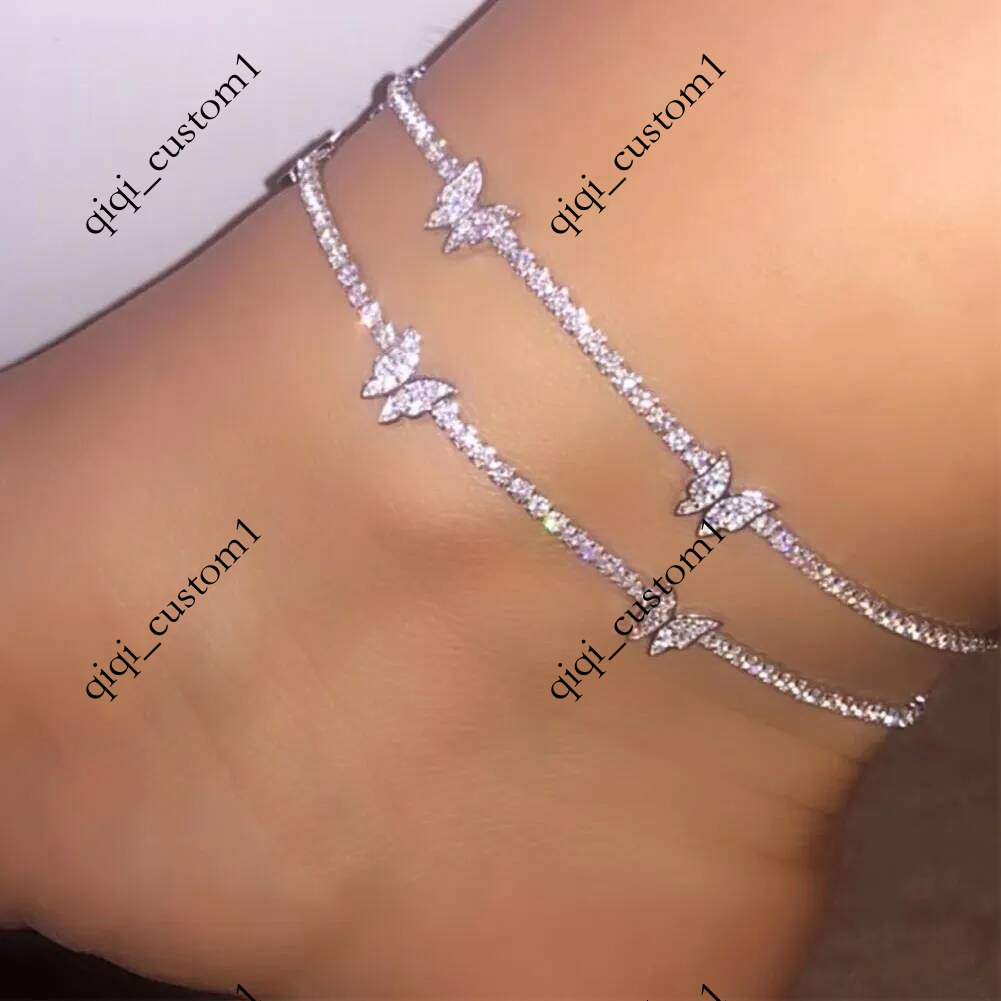 Designer Anklets luxury Anklet Cute Butterfly Crystal Tennis for Women Foot Ankle Chain Jewelry Beach 1 aolly plated 18K gold Festival gift