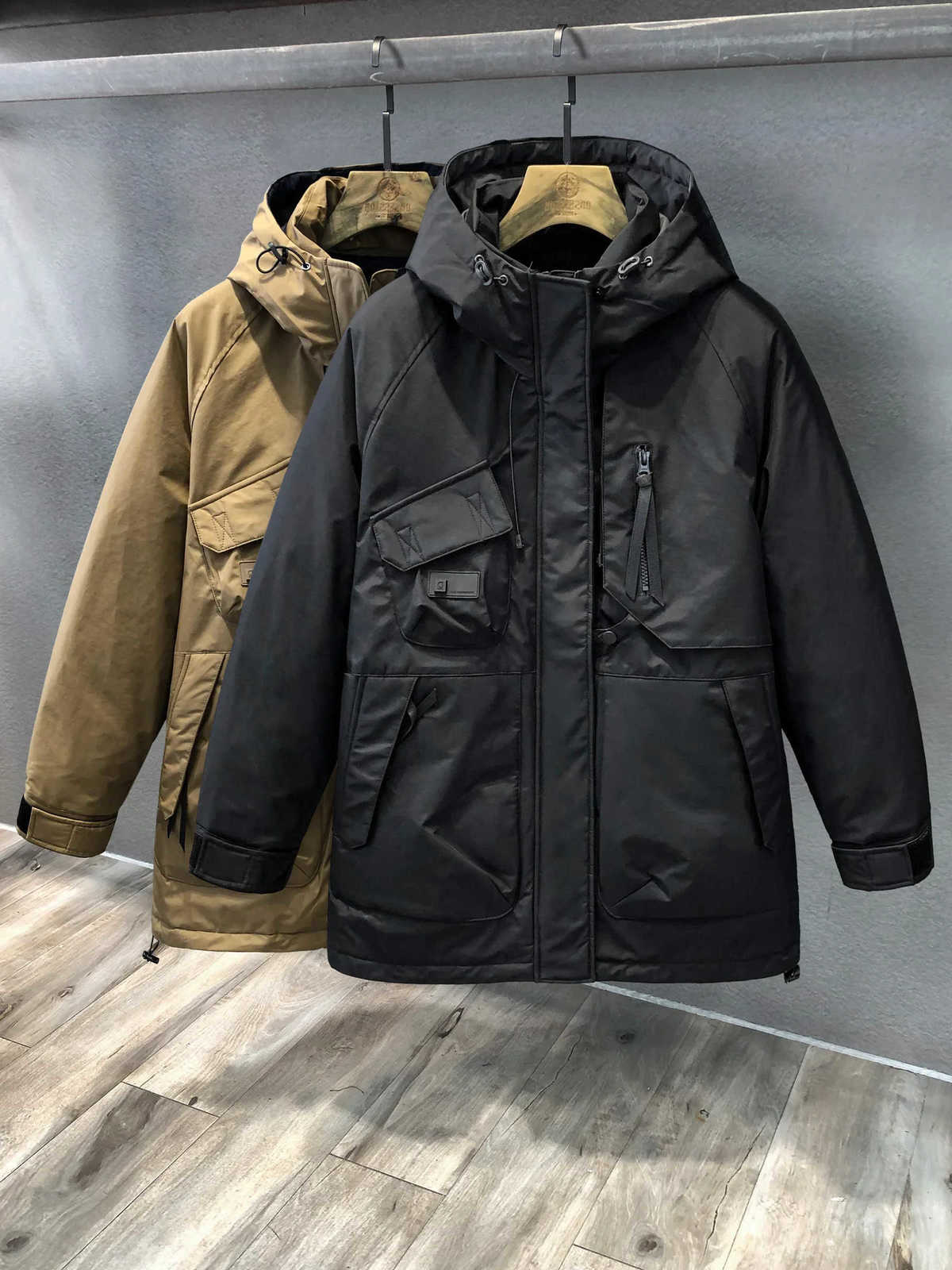Men Men's Down Parkas 2024 Winter New Three-Proof Solid Color Coat Male Long White Duck Down Jacket Men's Thick Warm Outdoor Hooded Outerw