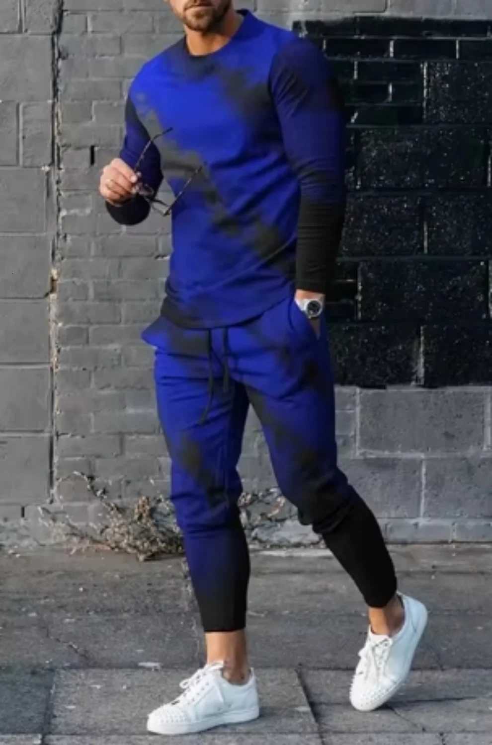 Trend Men's Tracksuits Hot New Autumn Fashion Long T-shirt and Pants Two-piece Designed 3D Printed Men's Casual and Versatile Fashion Suit