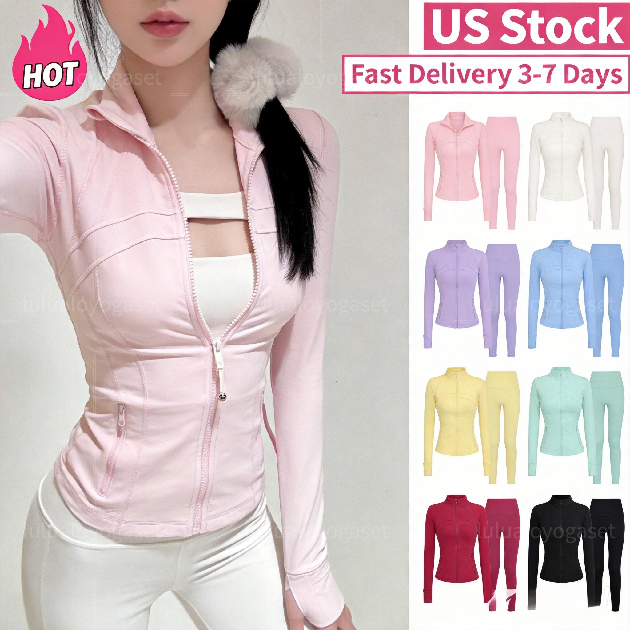 Sweatshirt Leggings Womens Yoga Sets Workout Sport Coat Fitness Jacket Sports Quick Dry Activewear Slim Fit fitness Suit Solid Zip Up Workout pt12