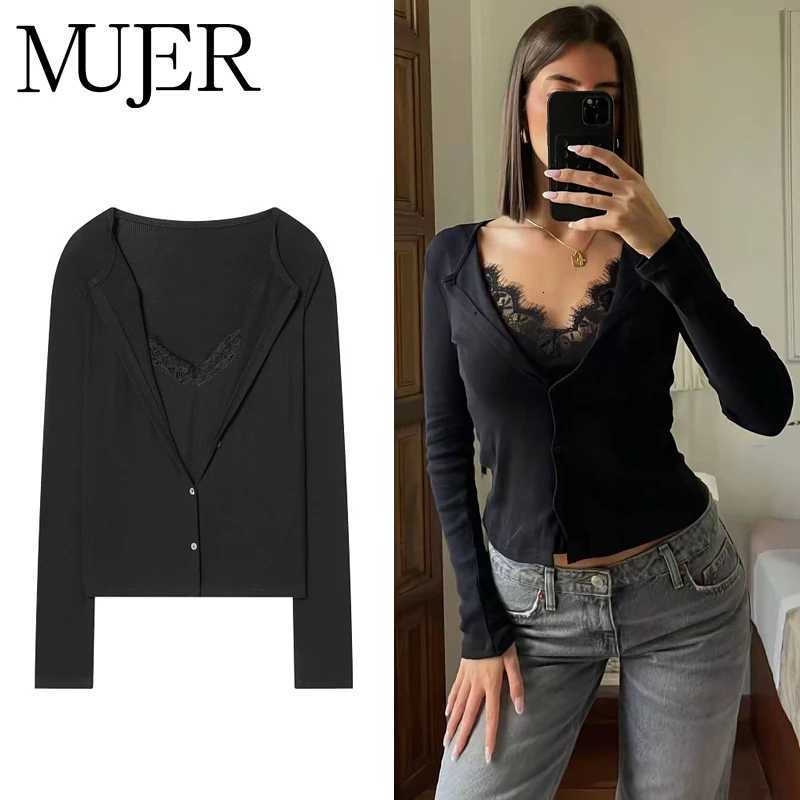 Women's Jackets MUJER Lace Cropped Jackets for Women Black Knit Top Woman Sexy Button up Women's Coats Spring New in Coats and Jackets Wom