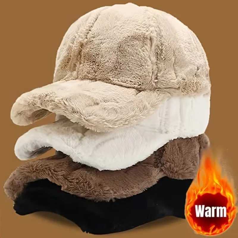 Color Faux Women's Fluffy Hat Solid Fur Baseball Hat Outdoor Women's Luxury Thick Thickened Cap Men Winter Warm Snapback Hats M260921