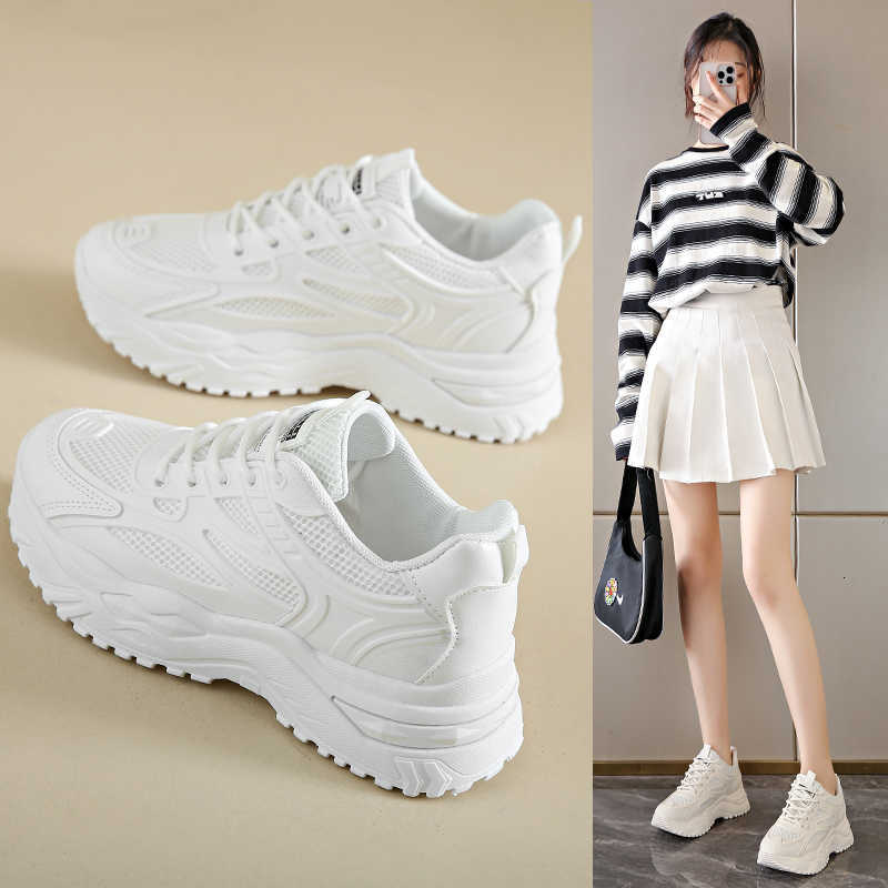 Sneakers White Casual Women Shoes 2024 New Leather Chunky Sneakers Women's Sports Shoes Thick Tennis Vulcanized Shoes Basket Platform Shoes D26