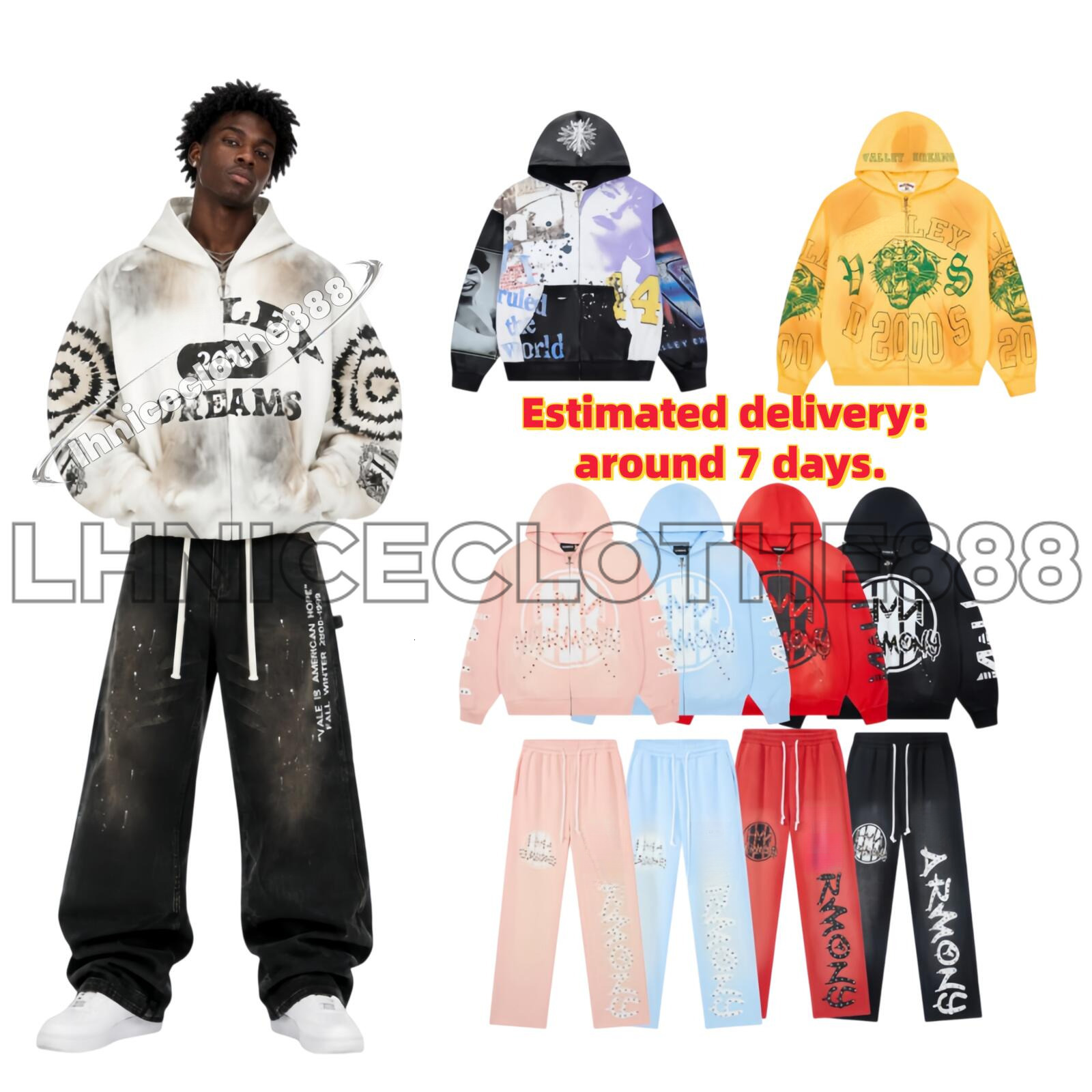 Valleys dreams Hoodie Embroidered jacket Men Vale Jeans Fashion Trend Full Drill Ripped Pants Designer University Hip Hop Letter Printed Short Pants