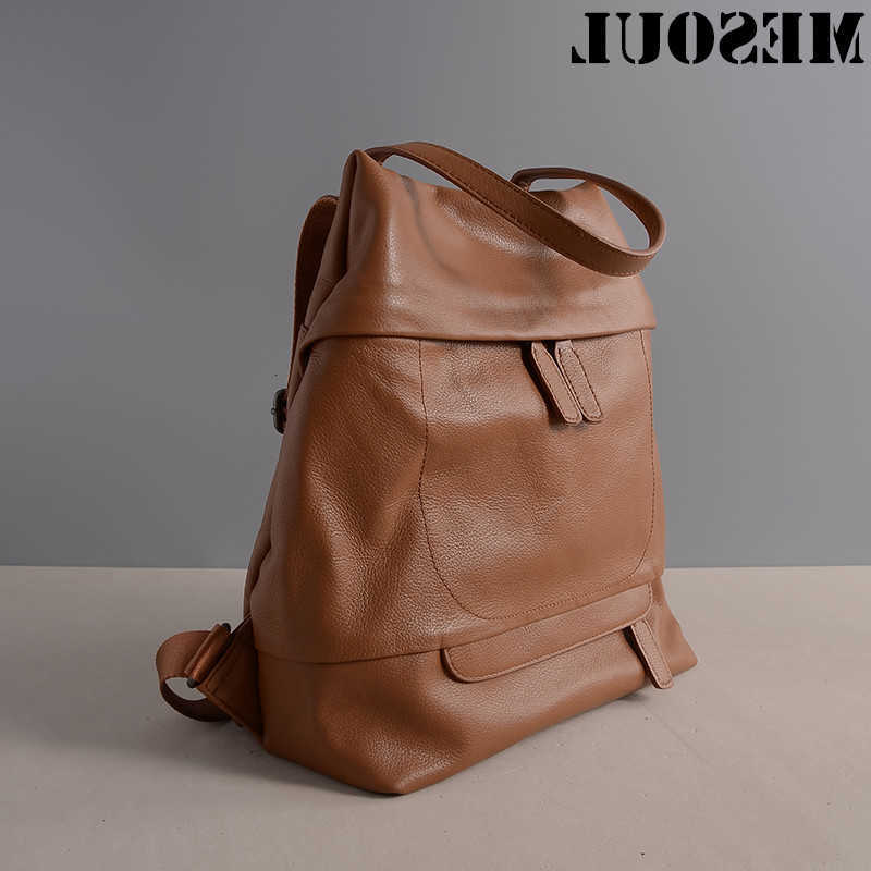 Genuine Female backpack Backpack Style Leather Bags For School Backpack brown Rucksack Fashion Soft Cow Leather Women Shoulder Tote Bags H260922