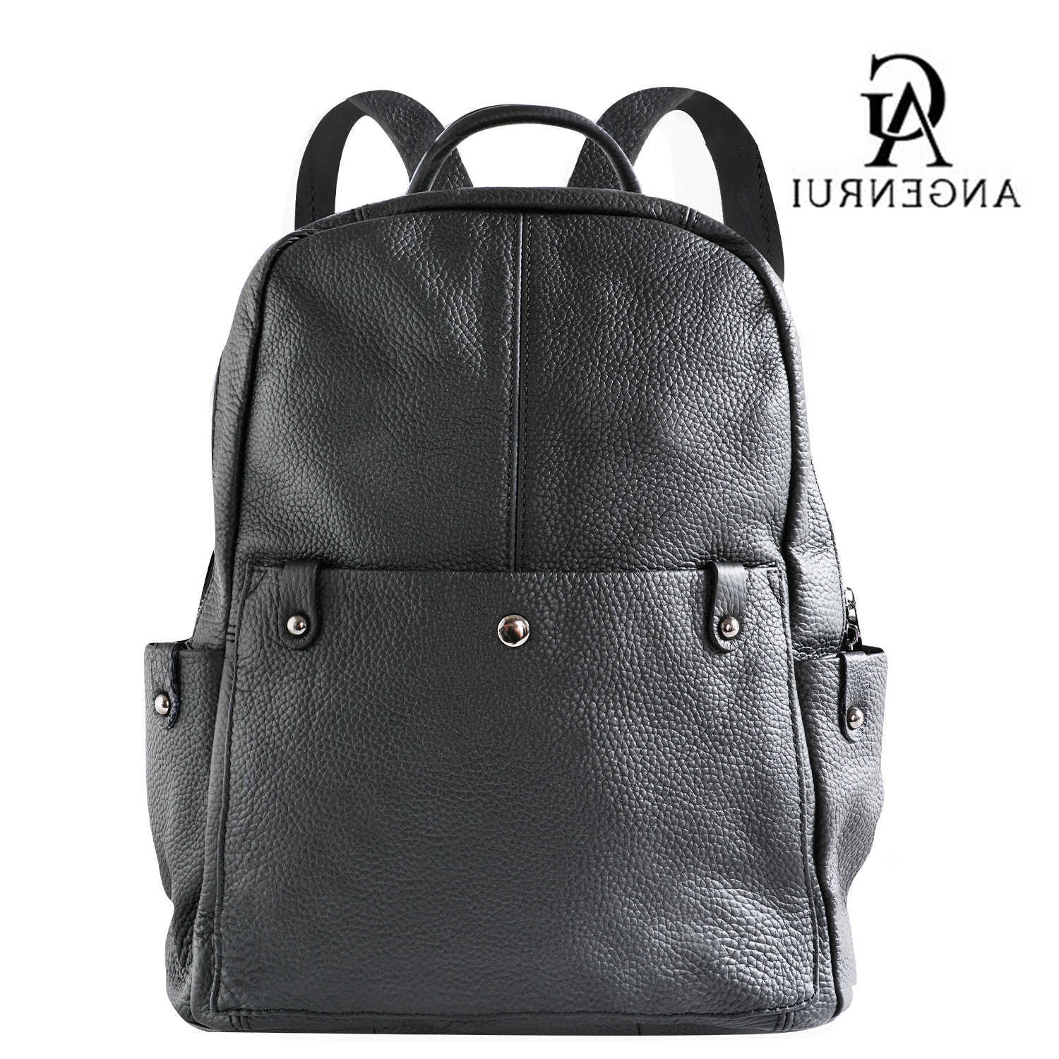 Zaino genuino stile grande ANGENGRUI Zaino in pelle Borsa a tracolla multifunzionale unisex per il tempo libero per la scuola quotidiana e l'uso in