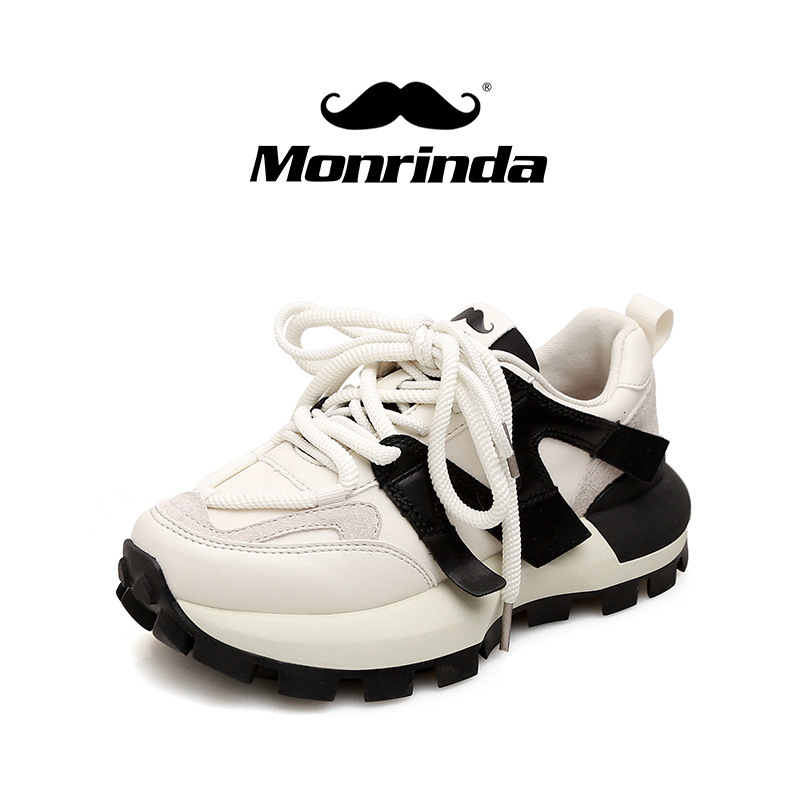 Meininda Women Retro Chunky Sneakers Thick Platform Sole Dad Shoes Lace Up Patchwork Casual Walking Shoes Height Increasing Sport Footwear