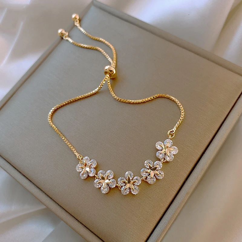 VITAJEW Korean Gold Plated Crystal Flower Charm Bracelet Women Elegant Luxury Fashion Jewelry Accessory For Wedding Party Gifts
