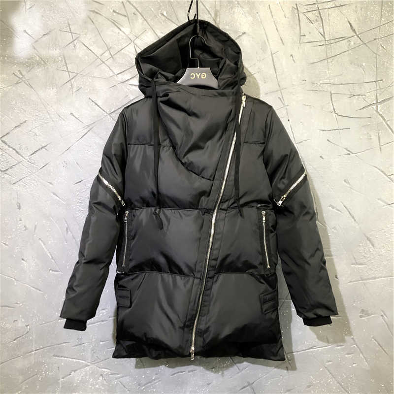 Down Parkas Owen Seak Men's Men Cotton Jacket Gothic Style Men's Clothing Winter Snow Zipper Men Solid Black Coat Size XL C260922