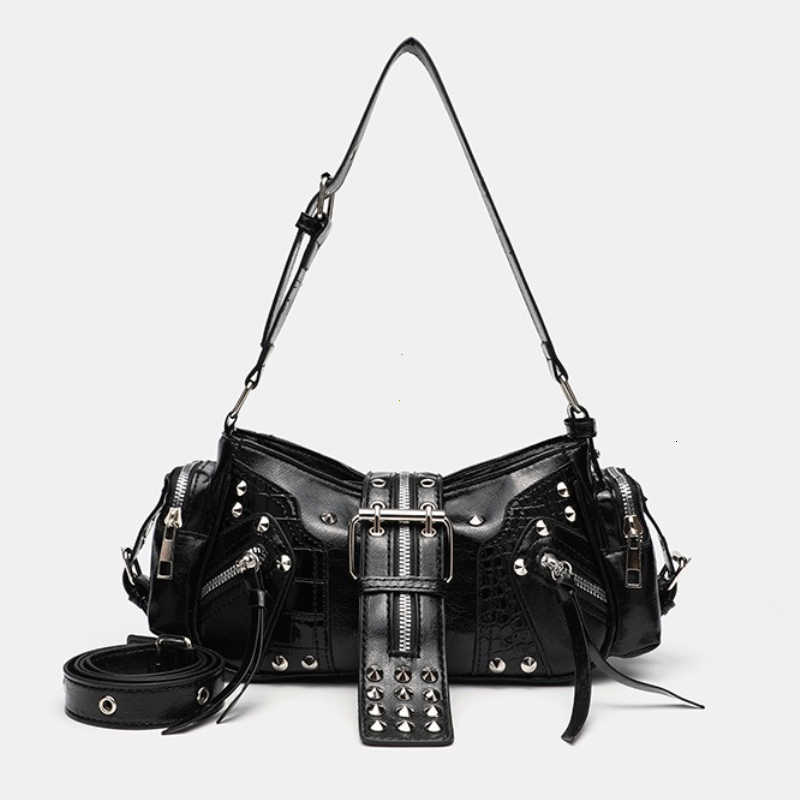 Punk Cross Body Women's Y2k Vintage Shoulder Purse PU Leather Gothic Handbag Waist Bag Black Cross Body Bags with Spikes H260922