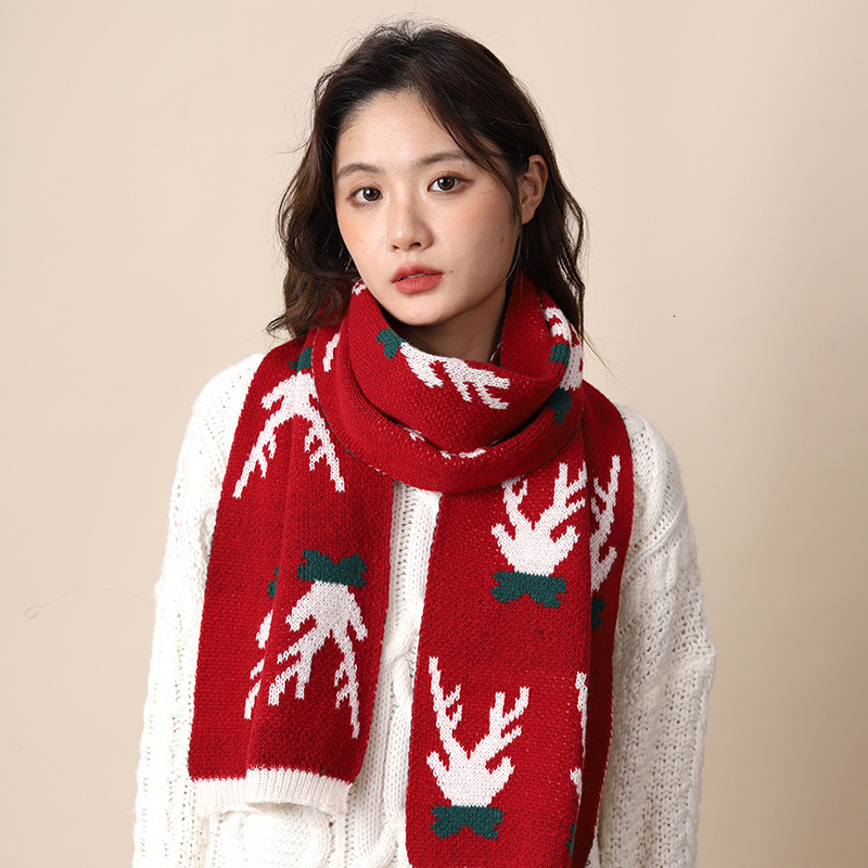Birthday Gift Red Scarf for Women Winter Plaid Versatile Couple New Year Christmas Knitted Wool High-end Neck Warmer