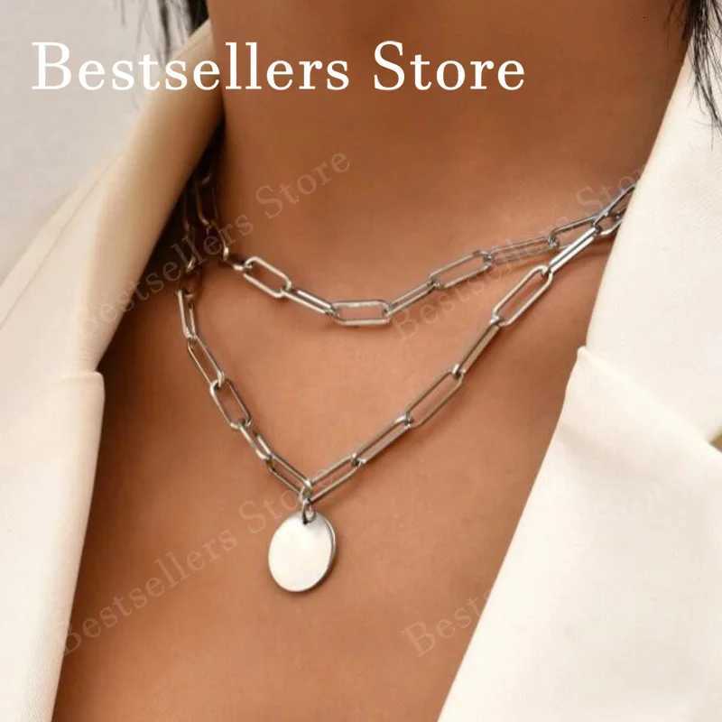 Pendant Necklaces 925 Sterling Silver / Gold-Plated 18-Inch Double-Layer Round Charm Necklace Elegant Women's Fashion Party Gift Jewelry X26092