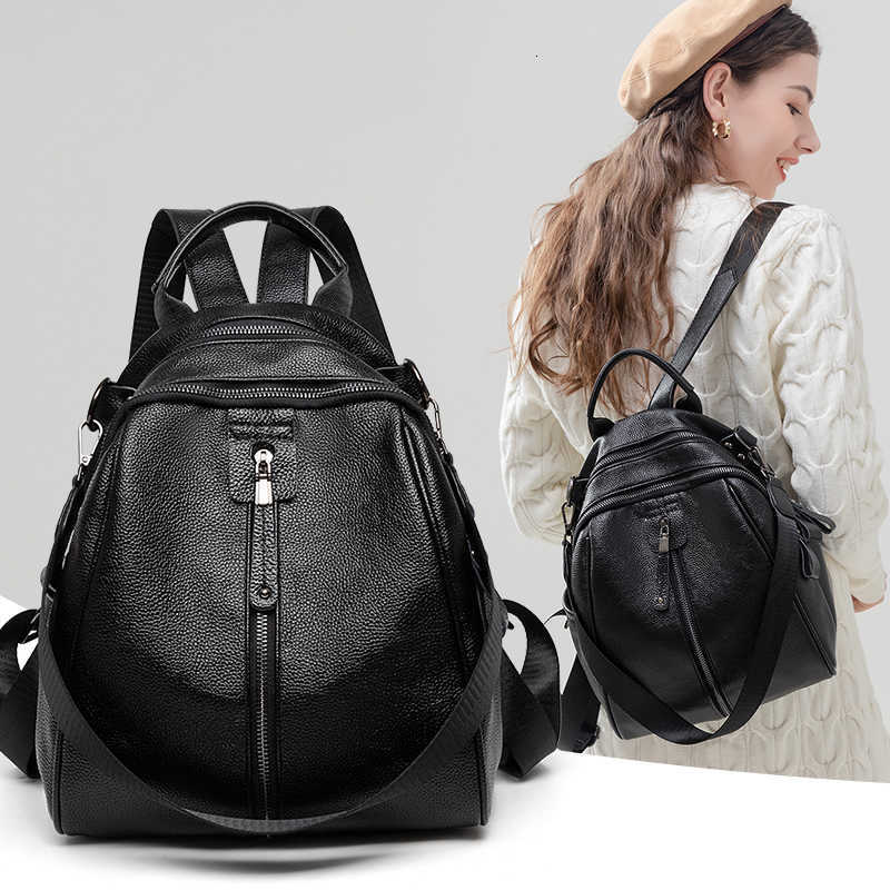 for Backpack Style Black Backpack Women Genuine Leather Soft Cowhide Urban Bags Female Commuter Bags Small Travel Bag Fashion Design New H260922