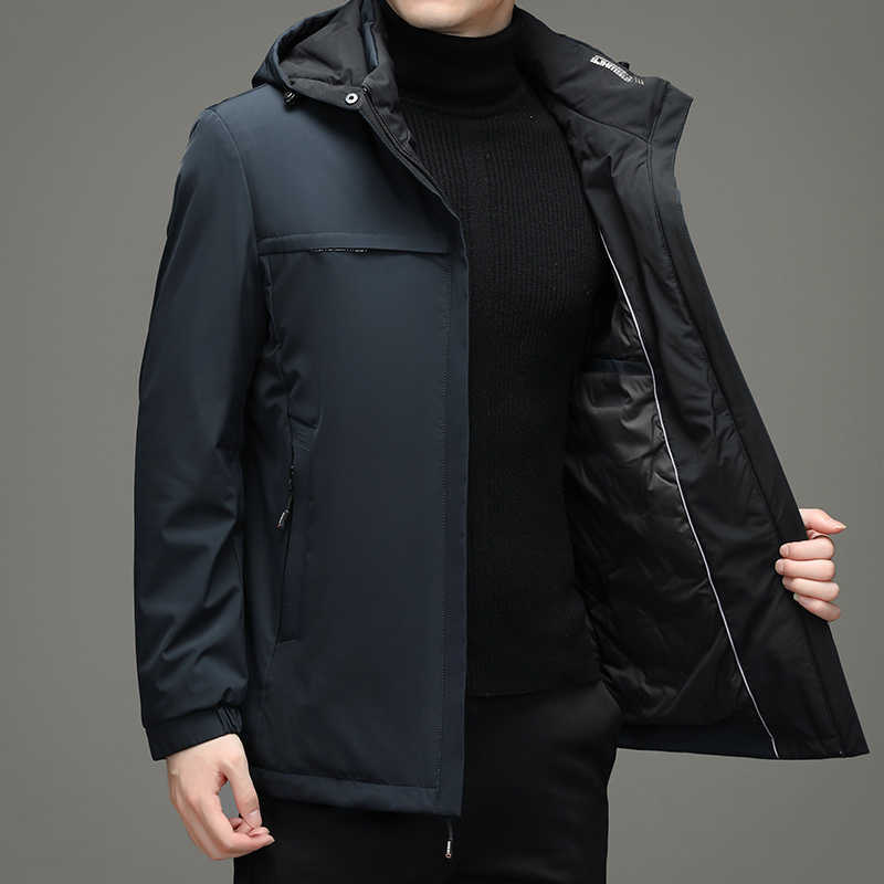 High Parkas Men's Quality Down Hooded Duck Down Jackets 2025 Winter Men's Business Casual Warm Puffer Coat Outdoor Wear Windproof Padded C