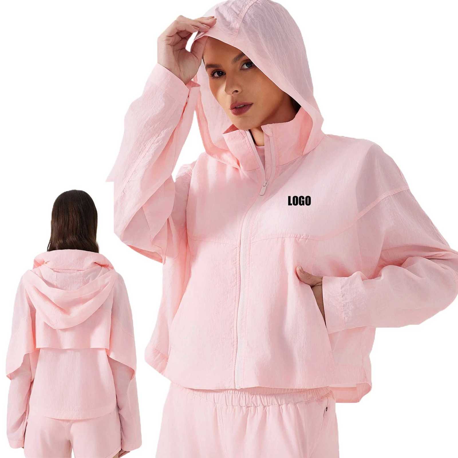 Women's Jackets Custom women's new spring summer light and quick-drying outdoor waterproof hooded cardigan sports cycling fitness jacket C