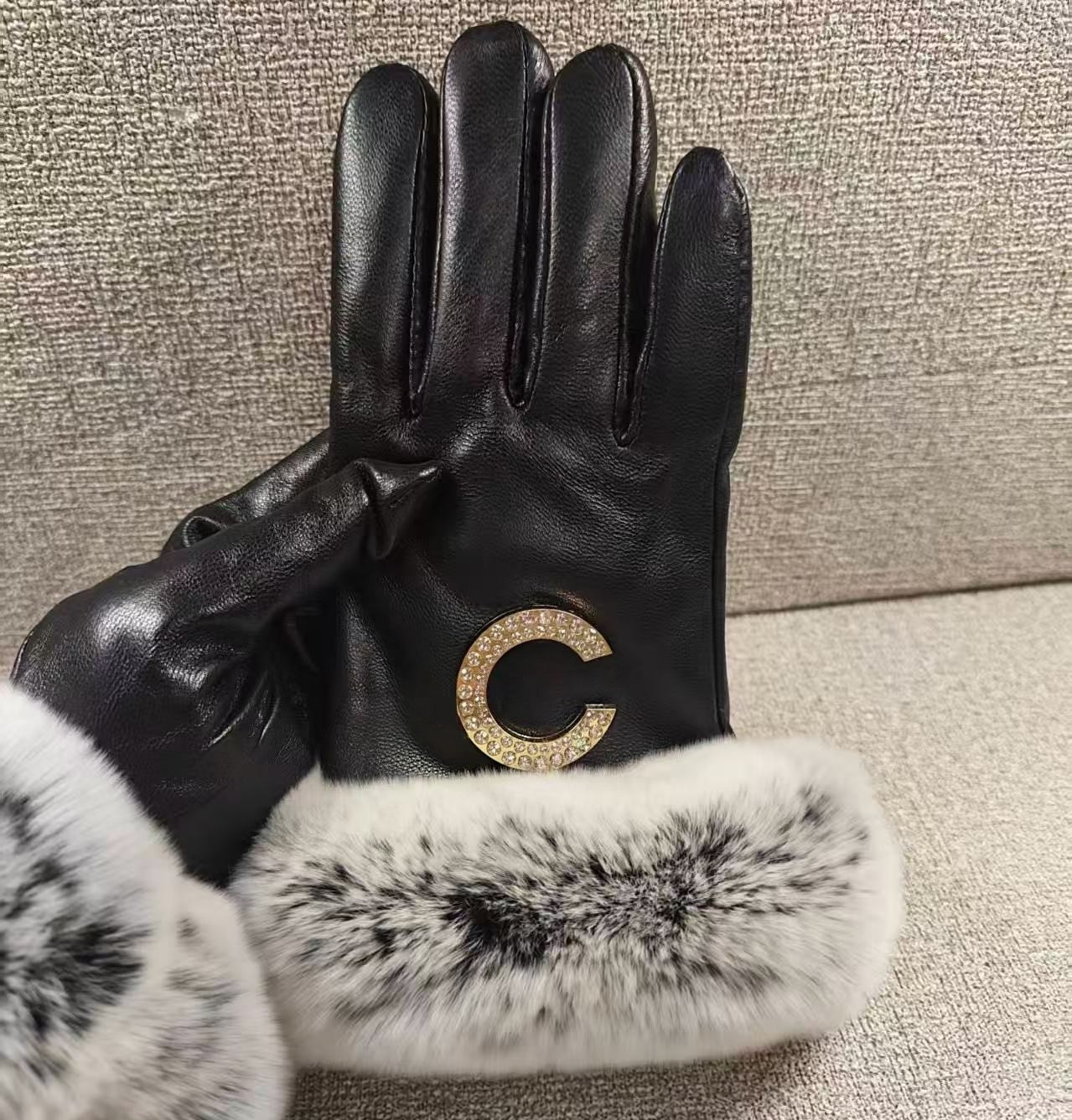 Top 100% genuine leather gloves for ladies - designer fingerless gloves - brand rabbit fur - gloves