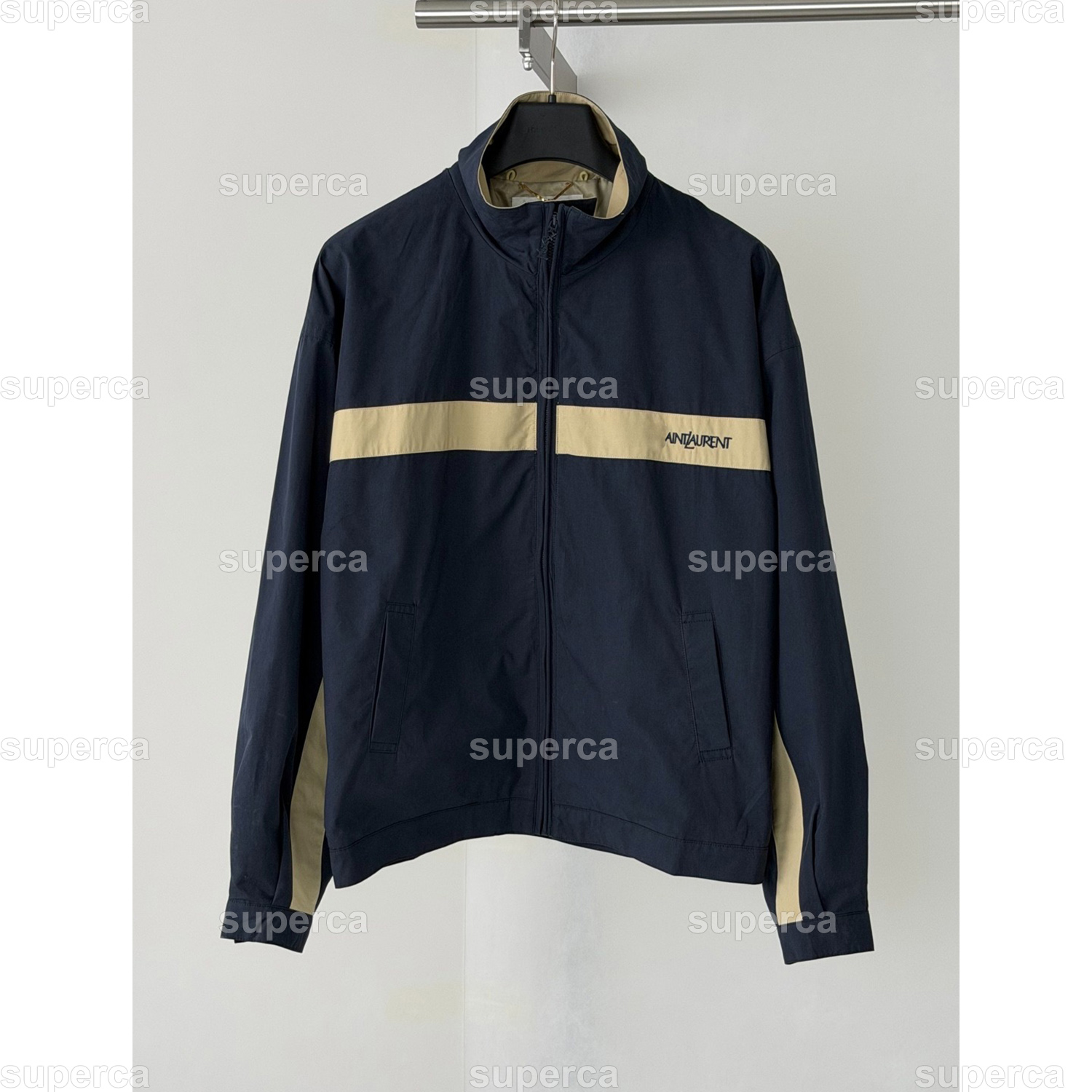 Giacca sportiva di lusso a blocchi di colore, colletto alla coreana, zip intera, ricamo, capispalla antivento, cappotto casual allentato per uomo do