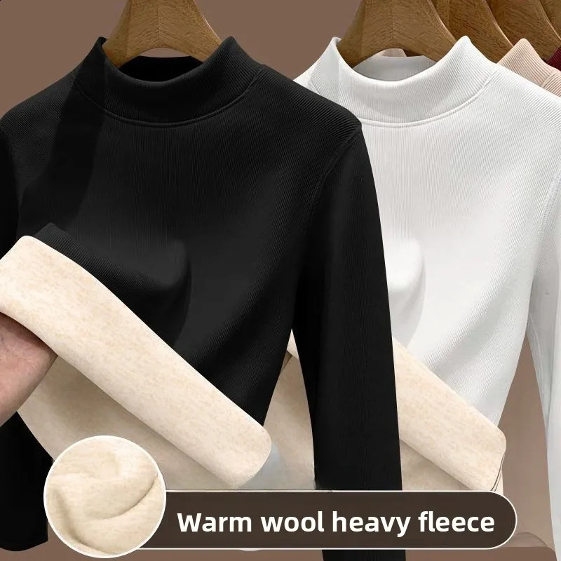 Women's Winter Lamb Fleece Base Shirt Tops with Thickened Fleece Heated Underwear Autumn Long Sleeved T-shirt Warm Clothes 260921
