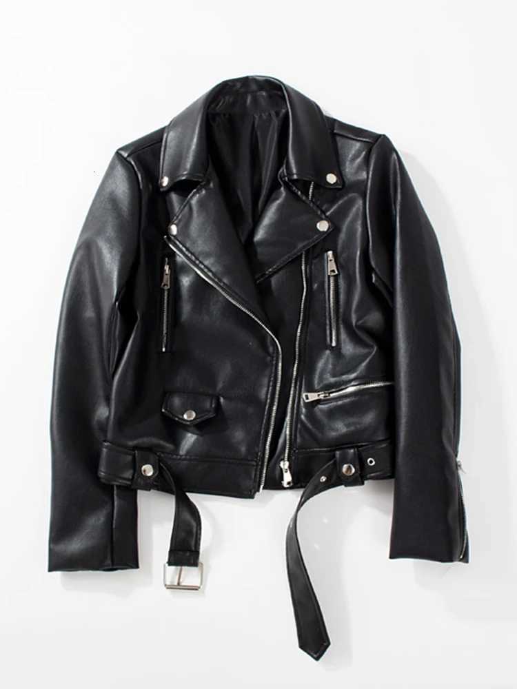 Spring Ailegogo New Autumn Women Black Pu Faux Soft Leather Jacket with Belt Motorcycle Biker Basic Slim Fit Coat Outwear Tops C260921
