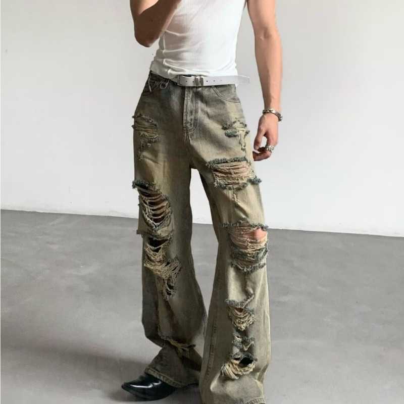 Jeans Men's Men's Jeans Washed Ripped Denim Pants Summer Straight Leg Distressed Hip Hop Streetwear Man Pants Vintage Baggy Retro T260922