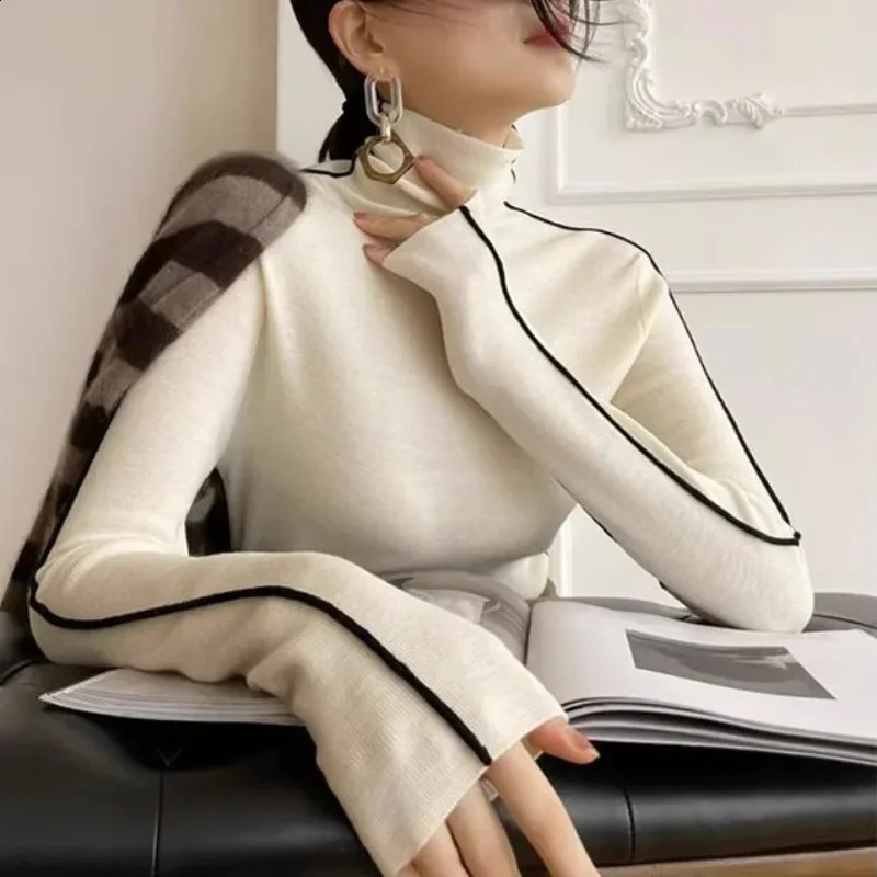 Fashion Turtleneck Pullovers Women Autumn and Winter Slim Fit Long Sleeved Top Elegant Office Lady Sweaters Black White 260921