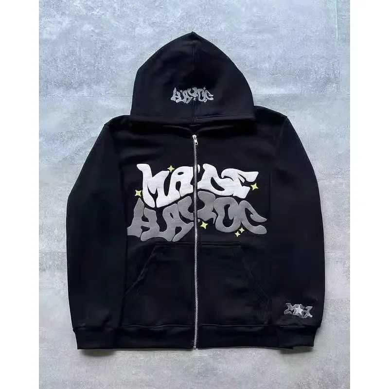 Men's Hoodies Sweatshirts 2026 European and American Fashion Fleece Print Zippered Hooded Sweatshirt for Men and Women Casual Multi-Functional