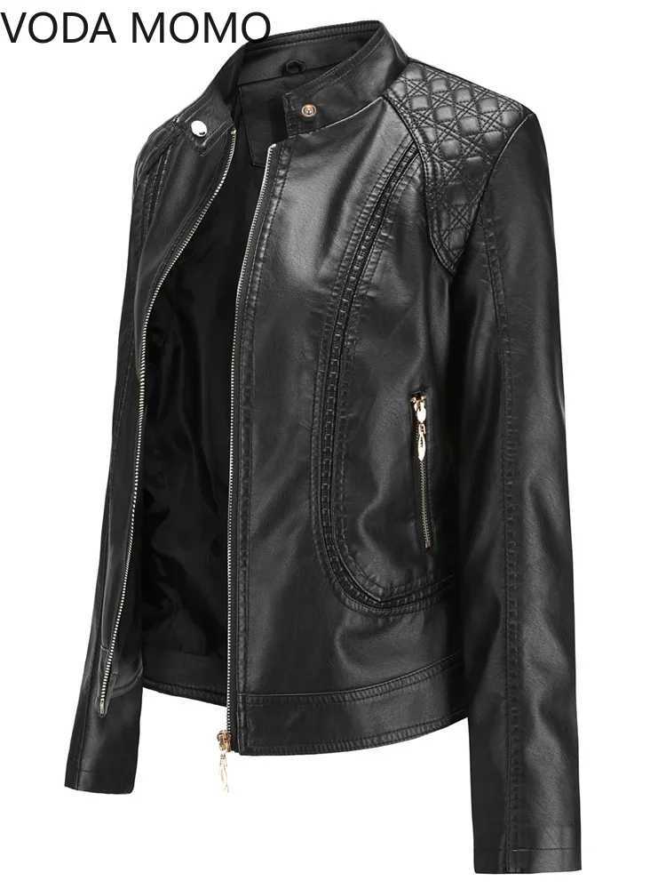 Stand-up Women's Elegant Collar Solid Jacket 2022 Female Three-dimensional Pattern Coat S-4XL New Pu Faux Leather Jacket Women C260921