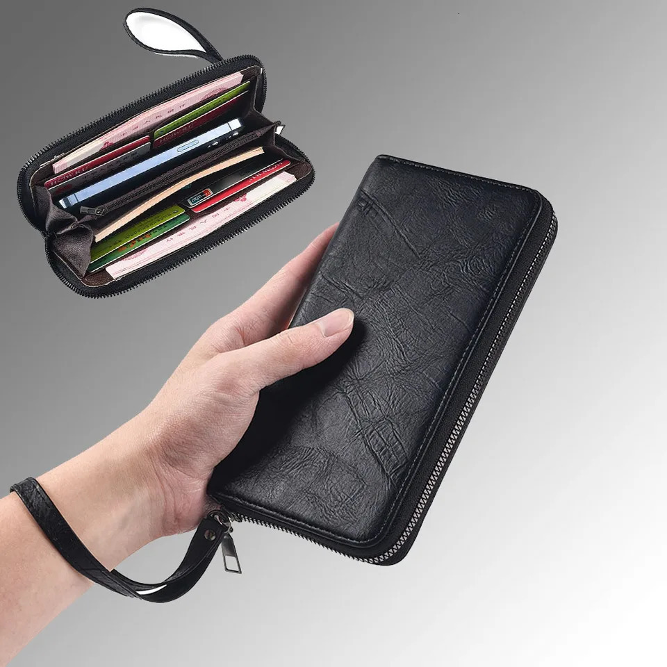 Arrival PU Leather Men Wallets Large Capacity Driver License Phone Wallet Casual Male Clutch Long Zipper Coin Purses 260922