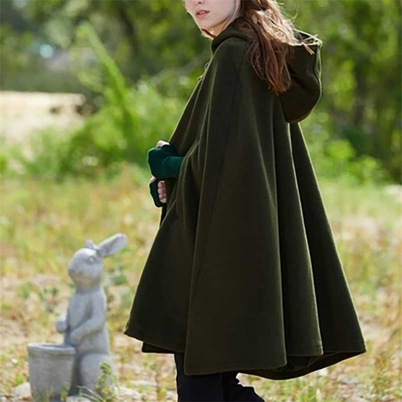 Hooded Women Medium Cape Winter Overcoat Button Cloak Woolen Coat Womens Fall Jackets And Coats For Work S260922SWRG