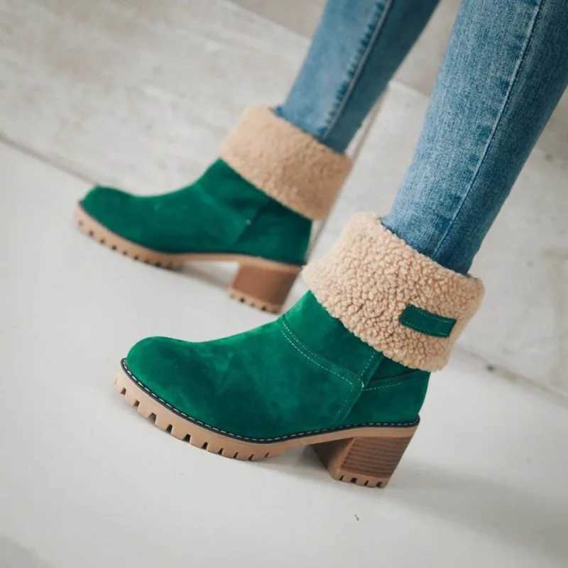 European American Mid Length Boots 2024 Winter New Item Solid Color Versatile Suede High-heeled Plus Size Cotton Boots for Women Q260922