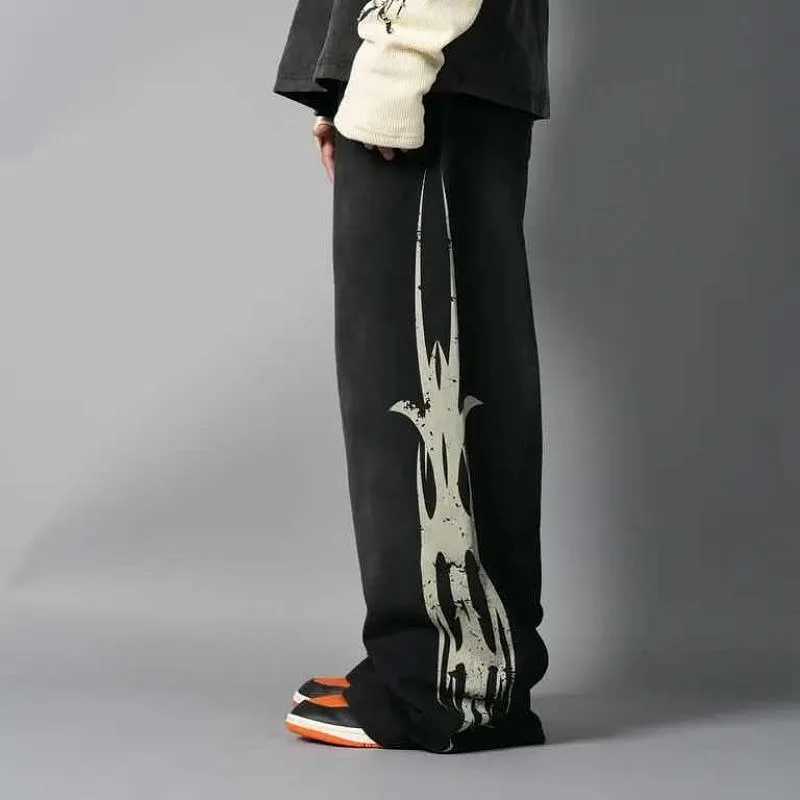 FOREVER CHEW Men's Tracksuits Arrival New Dark Horde Totem Wide Leg Pants Trousers Cotton Black Side Vertical Long Version Thorns Pants Men Wom