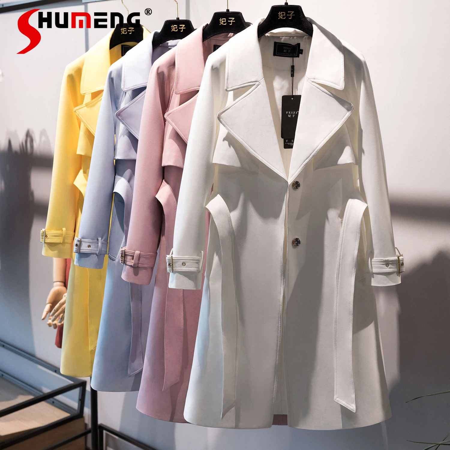 Trench Coat Women Spring Autumn Fashion Simple HighEnd Temperament Chic MidLength Trench Long Sleeve Solid Color Coat 260921