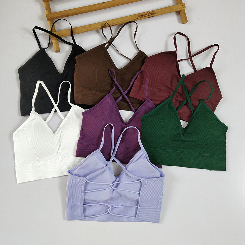 Sexy Backless Criss Cross Sports Bra - Thin Spaghetti Straps, Moisture-Wicking Tank Top with Removable Pads for Gym & Yoga J260922