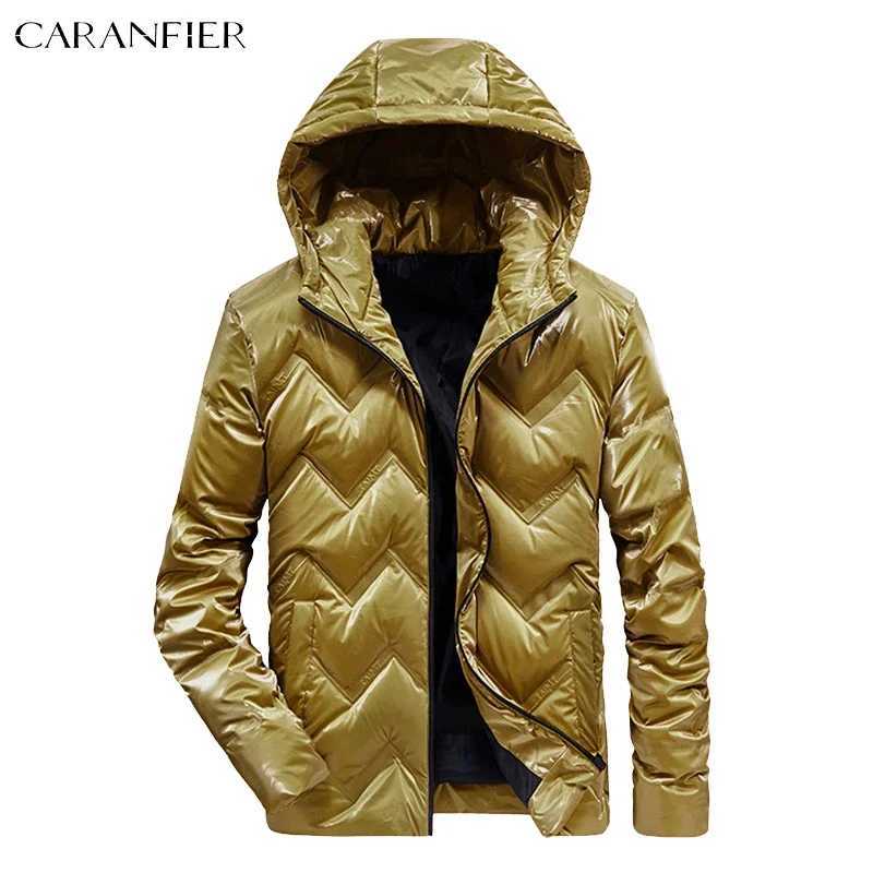Down Parkas CARANFIER Winter Men's Mens Down Jacket 90% White Dark Coats Parkas Fashionable Hooded Coat Casacas Para Hombre Shiny Warm Outerwea